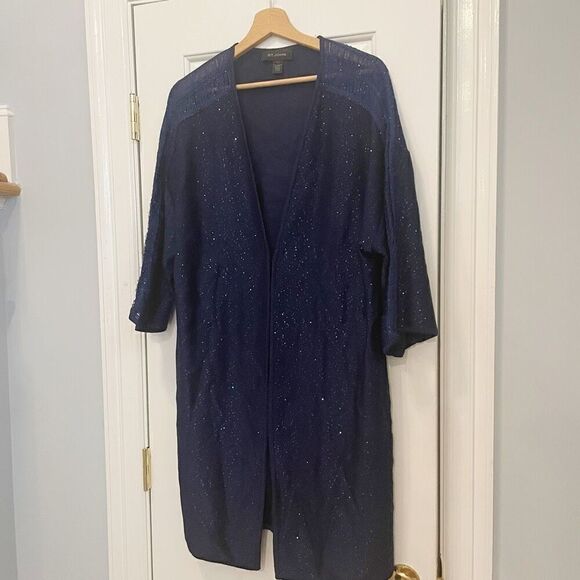 St. John Blue Knit Cardigan Coat Sequin Sparkle Size Large - Picture 2 of 8